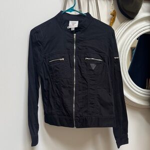 Guess Black Fitted Jacket with Zipper Details